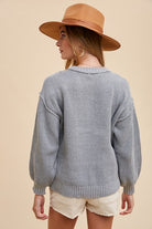 Annie Wear Gray Half Button Ribbed Hem Sweater