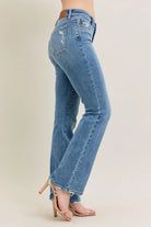 Judy Blue Medium Washed Mid Rise Wash Destroy Hem Bootcut Jeans