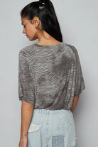 POL Zebra Print Round Neck Half Sleeve T-Shirt in Dark Gray