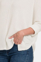Zenana Full Size Round Neck High-Low Slit Knit Top Trendsi