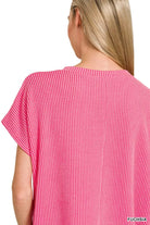 Zenana Fuchsia Raised Rib Front Pocket Boxy Top