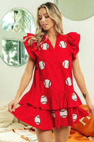 BiBi Ref Sequins Baseball Patch Day Ruffle Sleeve Dress