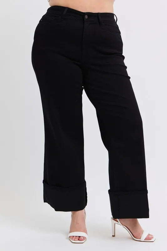 Judy Blue Black High Waist Reto Wide Leg W/ Cuff