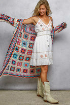 POL Multi-Color Granny Square Crochet Open Front Cardigan