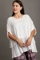 Umgee White Cuffed Half Sleeve Layered Top