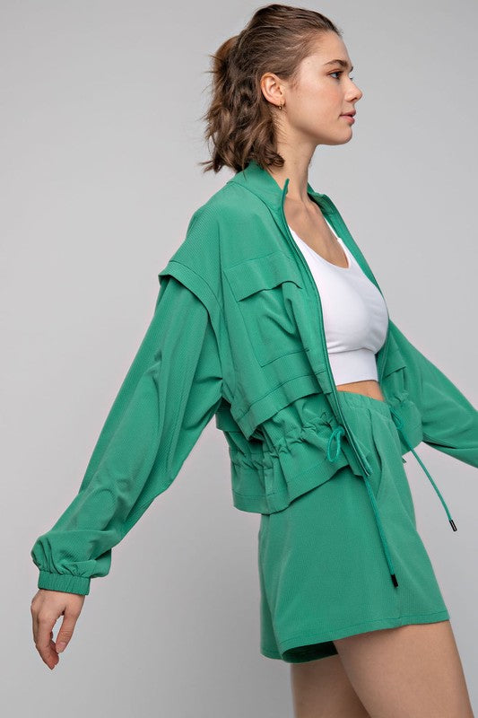 Rae Mode Crinkle Woven Cropped Jacket Green Rae Mode