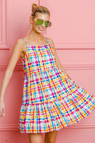 BiBi Multi Colors Plaid Sleeveless Sun Dress