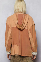 POL Burnt Sienna Button Down Hooded Jacket with with Star Patch Pattern