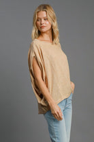 Umgee Tan Exposed Seam Round Neck Batwing Sleeve Knit Top Shirts & Tops