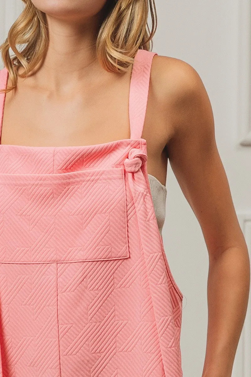 BiBi Blush Pink Texured Jacquard Romper with Side Pockets