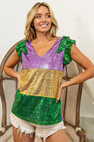 BiBi Mardi Gras Sequin Color Block Ruffled Top