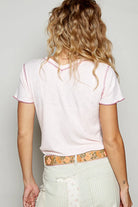 POL Baby Pink V-Neck Short Sleeve Ribbed T-Shirt with Contrast Overlock Stitching
