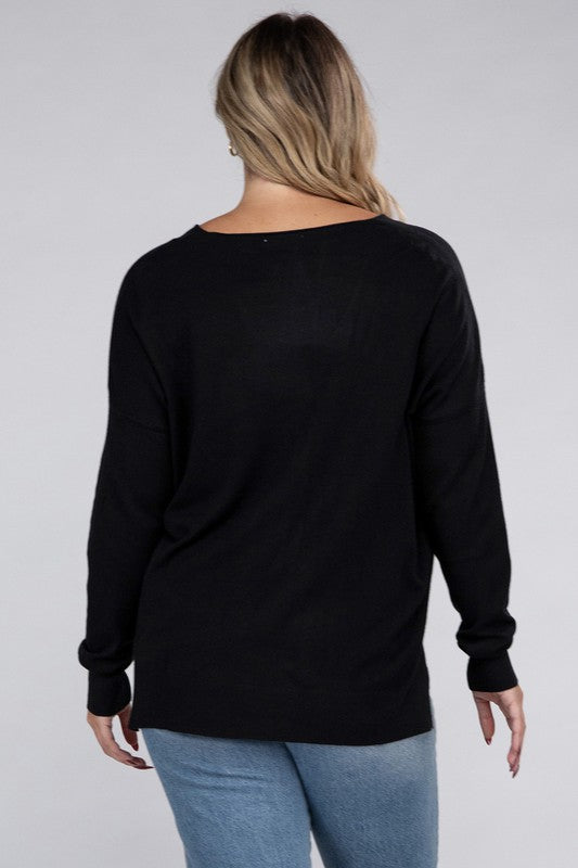 Zenana Plus Garment Dyed Front Seam Sweater ZENANA