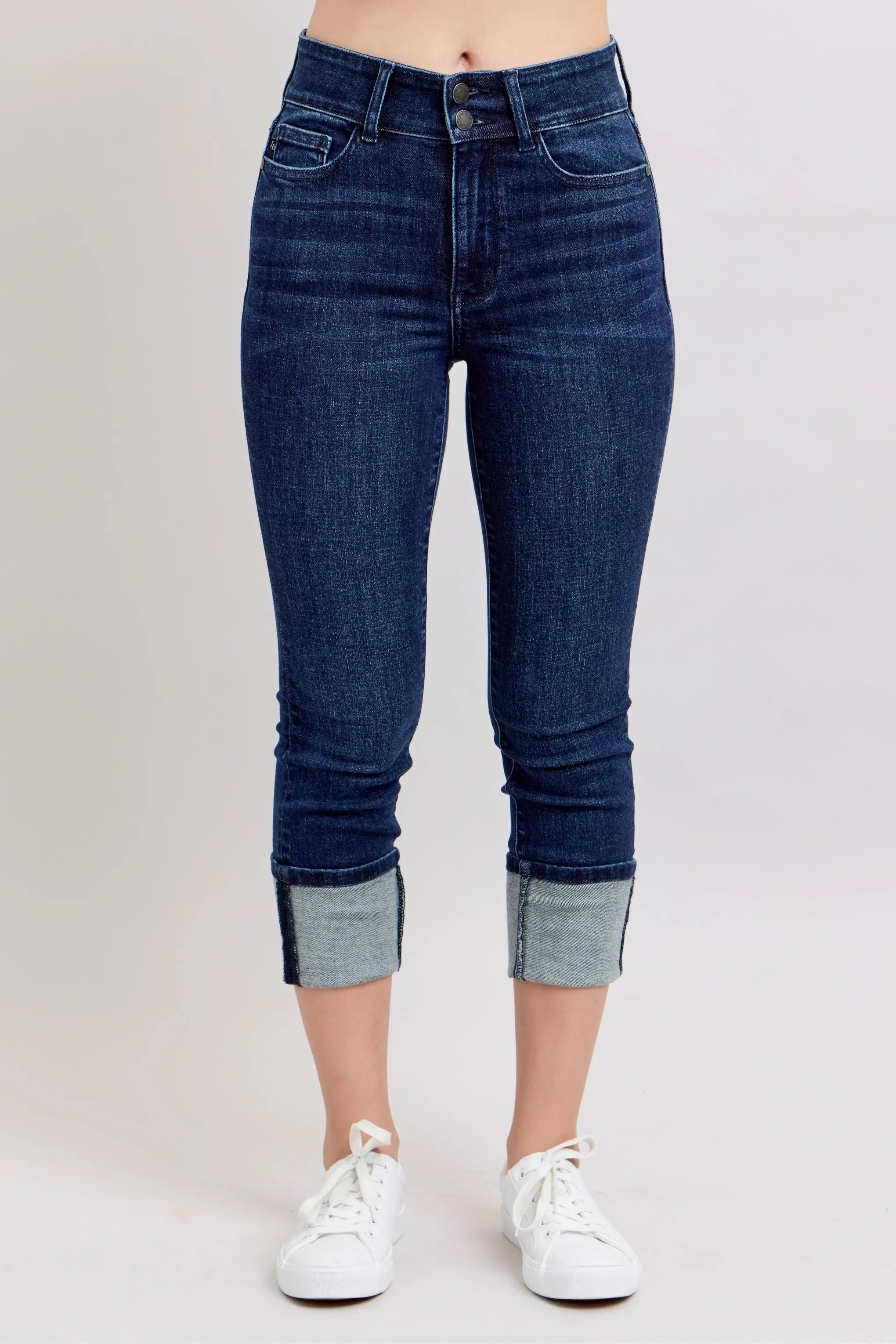 Judy Blue High-Waist Double Waist Band Cuffed Skinny Jeans