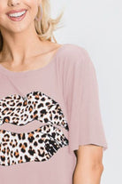 Heimish Leopard Lip Round Neck Short Sleeve T-Shirt