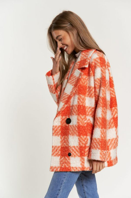 Davi & Dani Fuzzy Boucle Textured Double Breasted Coat Jacket Davi & Dani