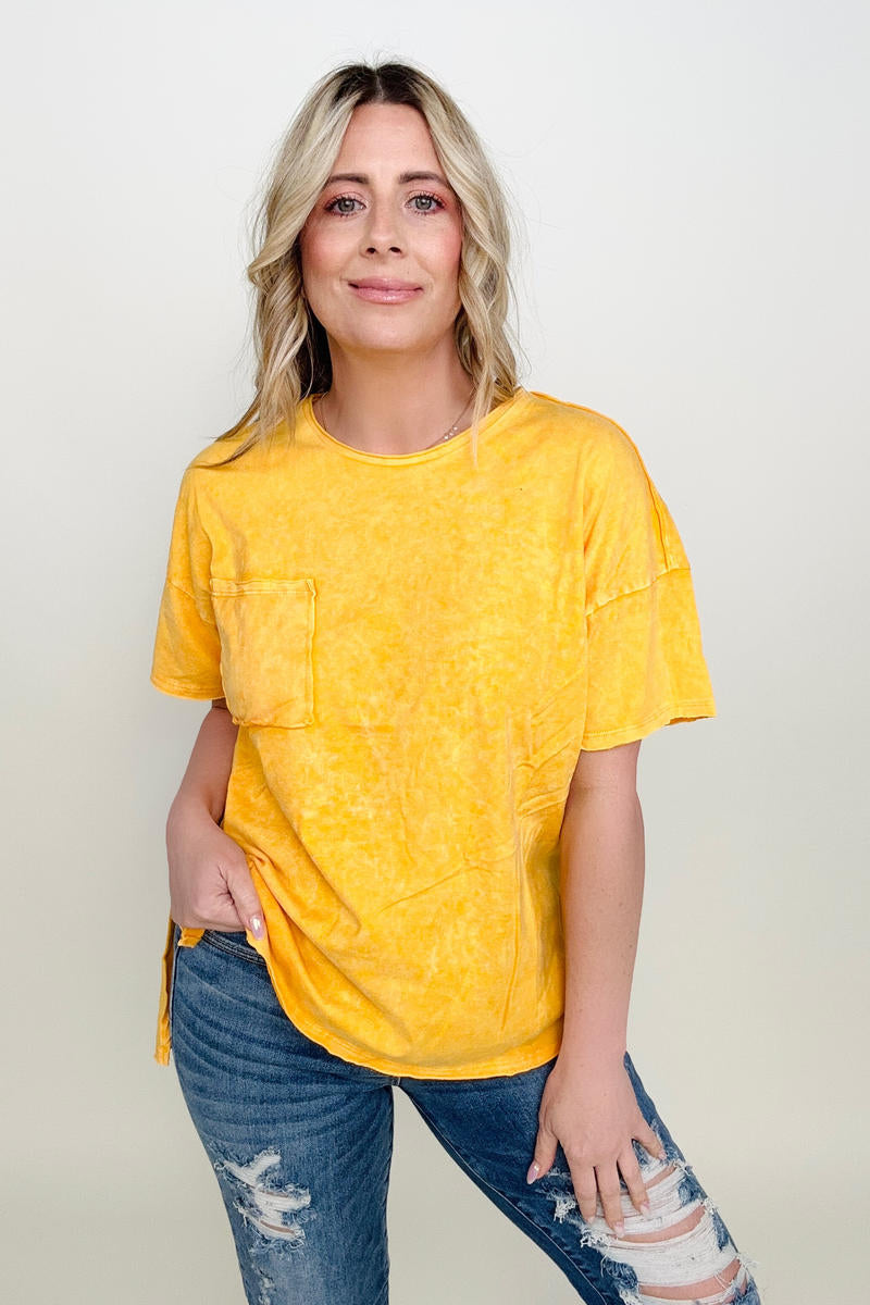 Zenana Washed Shirring Back Top in Yellow Final Sale Ruby Idol Apparel