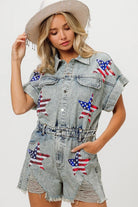 BiBi American Flag Washed Denim Romper