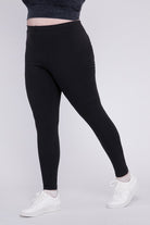 Zenana Plus Premium Cotton Full Length Leggings BLACK ZENANA