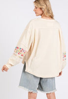 SAGE + FIG Blush Pink Daisy Patch Applique Long Sleeve Sweatshirt