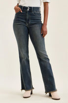 Judy Blue High Waist Double Button Frayed Hem Jeans MD
