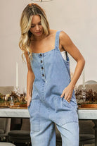 BiBi Washed Denim Buttoned Overall Jumpsuit