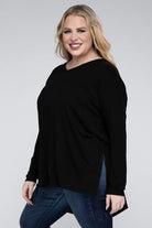 Zenana Plus Size Dolman Sleeve V-Neck Side Slit Hi-Low Hem Top ZENANA