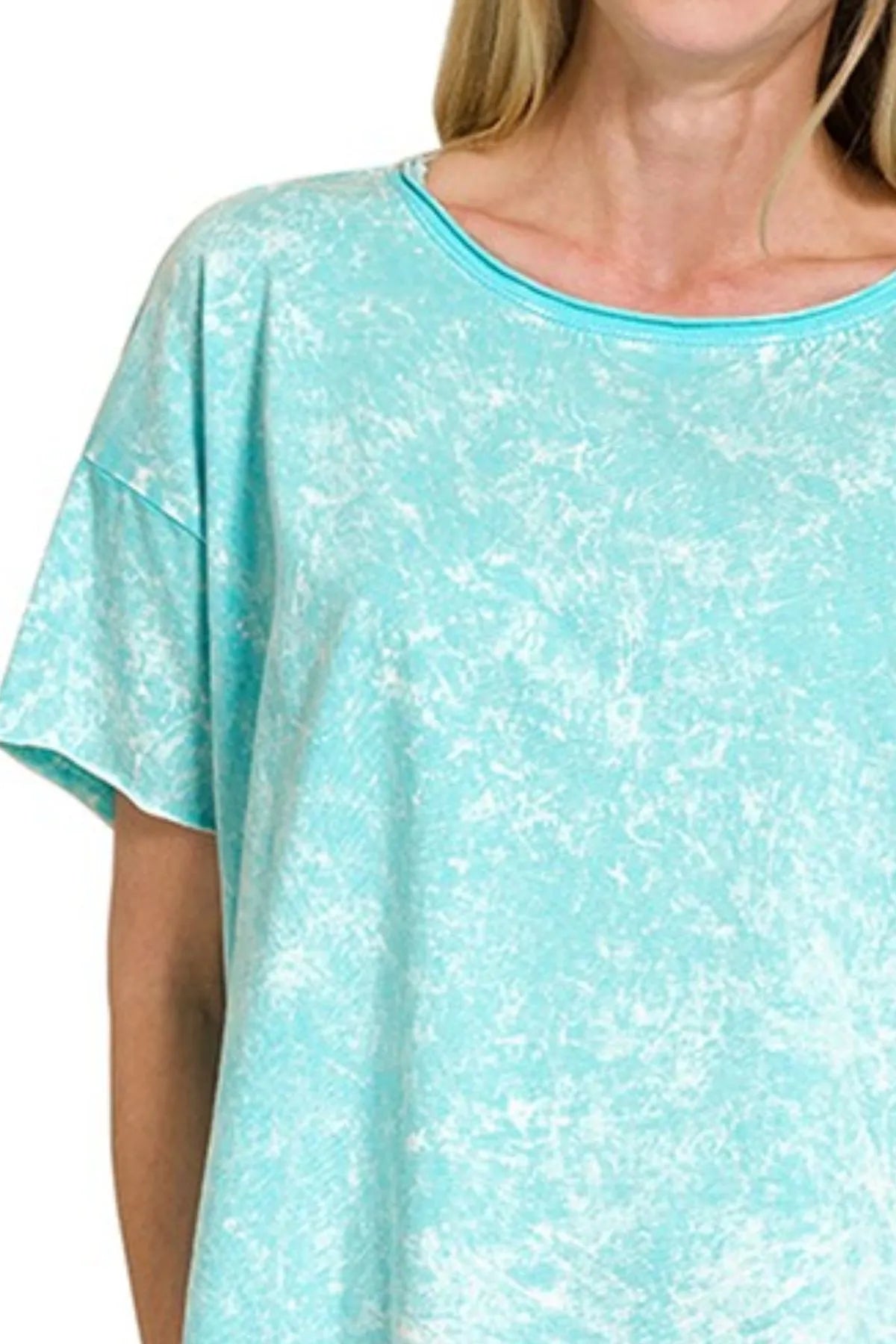 Zenana Mint Sky Washed Crew Neck Short Sleeve Crop Box Tee