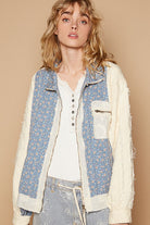 POL Floral Patchwork Zip Up Long Sleeve Jacket Cream Coats & Jackets