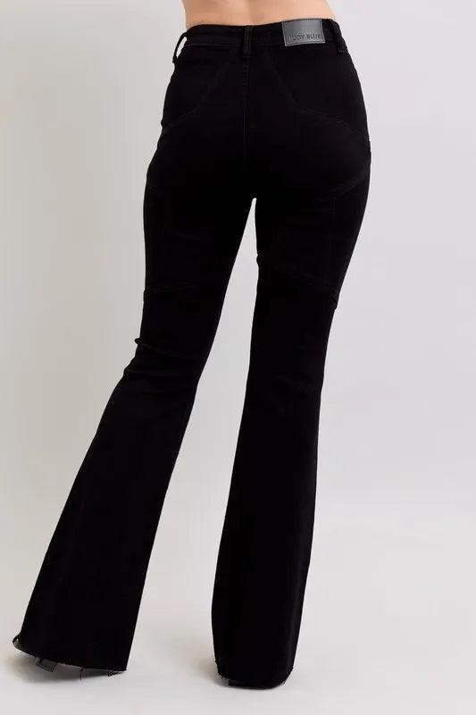 Judy Blue Black High Waist Star Seam Detail Flare