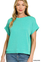Zenana Turquoise Raised Rib Cap Sleeve Top TURQUOISE