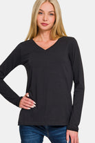 Zenana Black V-Neck Long Sleeve T-Shirt Black Shirts & Tops