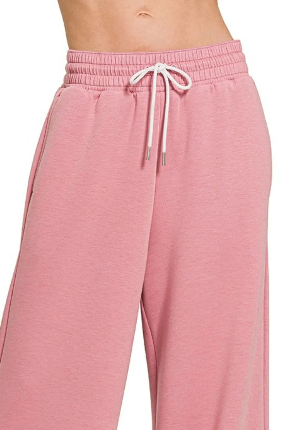 Zenana Wide Leg Light Rose Scuba Drawstring Pants