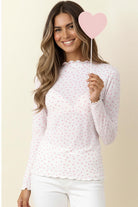 Haptics Ivory Heart Print Mesh Long Sleeve Semi-Sheer Top