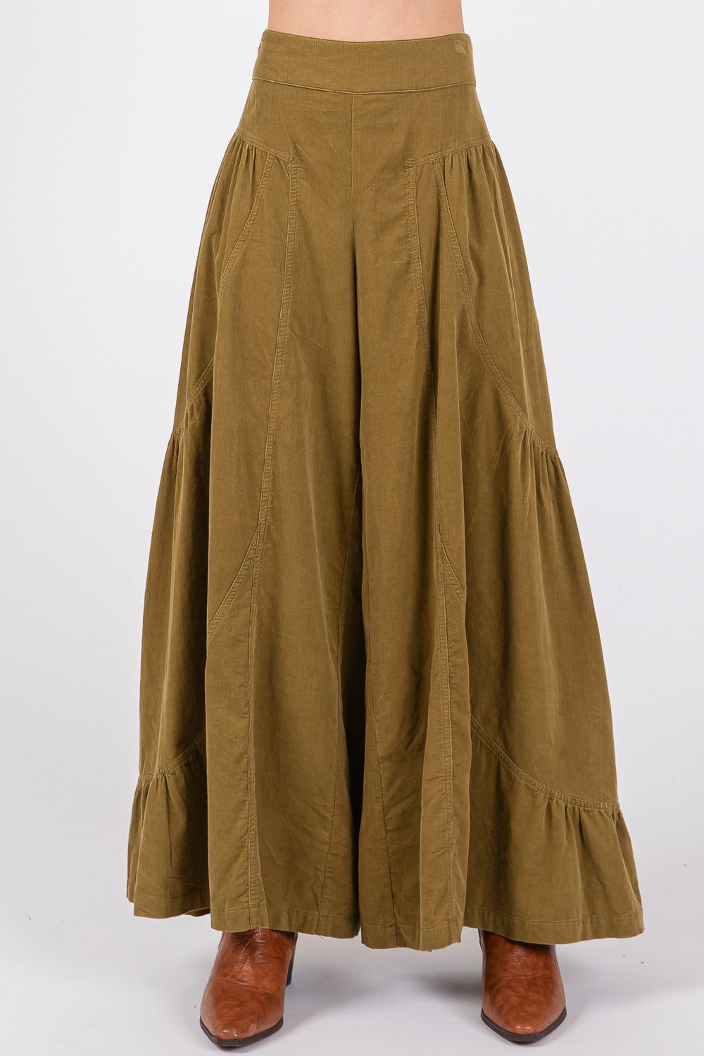 SAGE + FIG Olive Green High Rise Corduroy Wide Leg Pants Trendsi