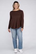 Zenana Plus Long Sleeve Round Neck Round Hem Top ZENANA