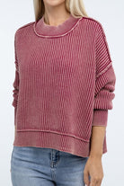 Zenana Washed Side Slit Oversized Cropped Sweater in 4 Colors! CABERNET ZENANA