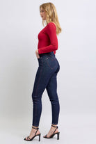 Judy Blue Dark Washed Heart Shaped Back Pockets Skinny Jeans Trendsi