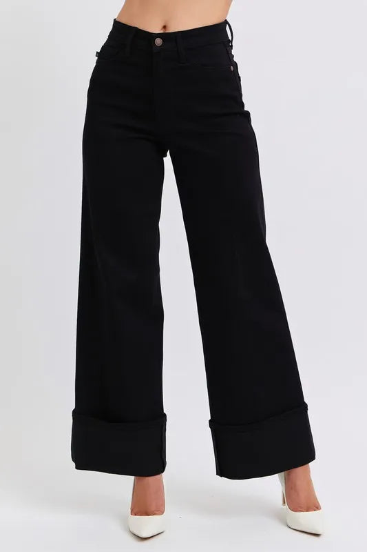 Judy Blue Black High Waist Reto Wide Leg W/ Cuff BK