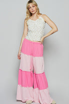 POL Hot Pink Double Gauze Two Tone Drawstring Wide Leg Pants