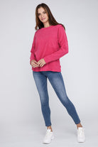 Zenana 4 Colors- Ribbed Brushed Melange Hacci Sweater with a Pocket Shirts & Tops