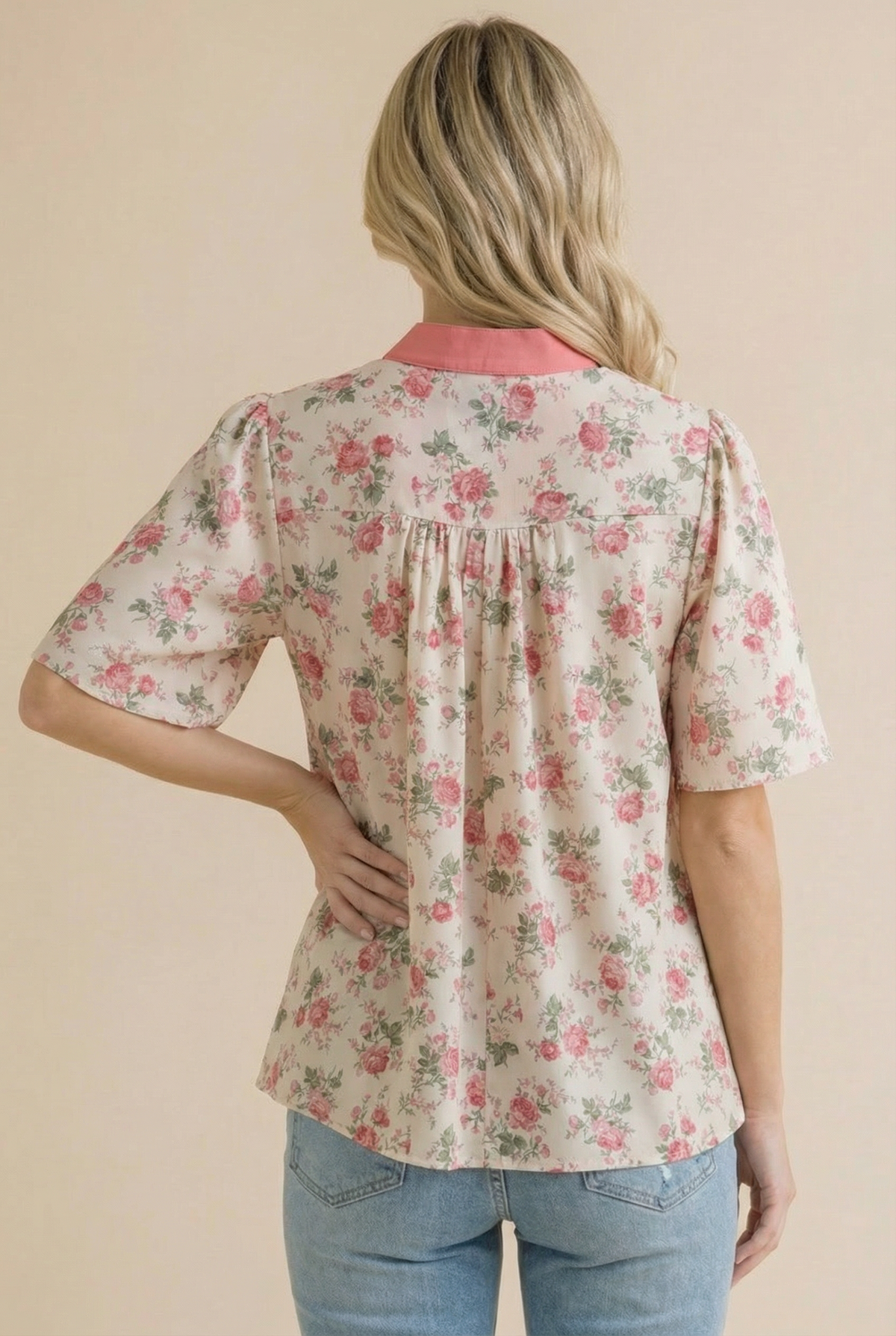 Haptics Blooming Season Split Neck Floral Blouse Womens