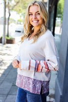 Sugarfox Boho Energy Taupe Stripe & Paisley Twofer Terry Top