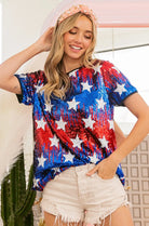 BiBi Red & Navy American Theme Star Pattern Sequin Top