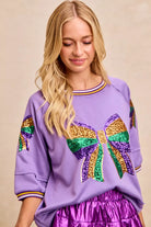 BiBi Lavender Mardi Gras Theme Ribbon Sequin Patched Top