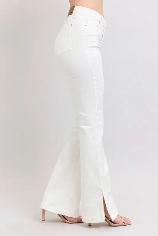 Judy Blue White High Waist Side Slit Slim Bootcut Jeans