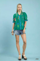 Umgee Jade Petal Parade Print Button-Down Blouse