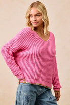 BiB Pink V-Neck Sweater with Colorful Trim