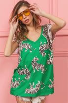 BiBi Green Tiger Printed Jersey Block T-Shirt with Leooard & Aztec Trim