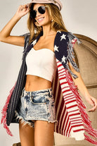 BiBi American Flag Fringe Edged Sweater Vest